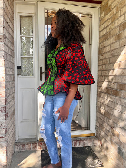 African Prints Ankara Fitted Tops/Blouse Afro American Outfits