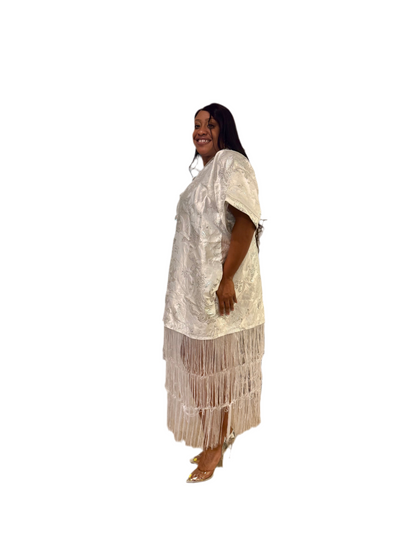 White Brocade African Maxi Dress: Modern Bubu/Boubou Gown