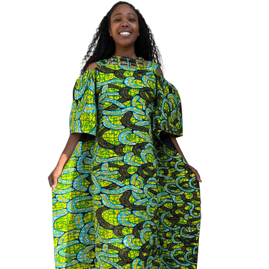 African Ankara Wax Print Basket Neck Bubu Dress Uniquely Designed