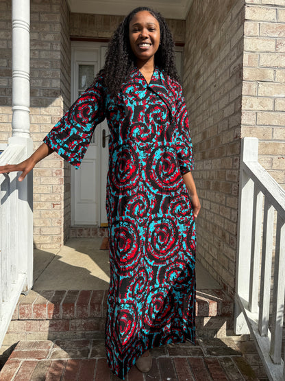 African Ankara Wax Print A Line Collar Dress
