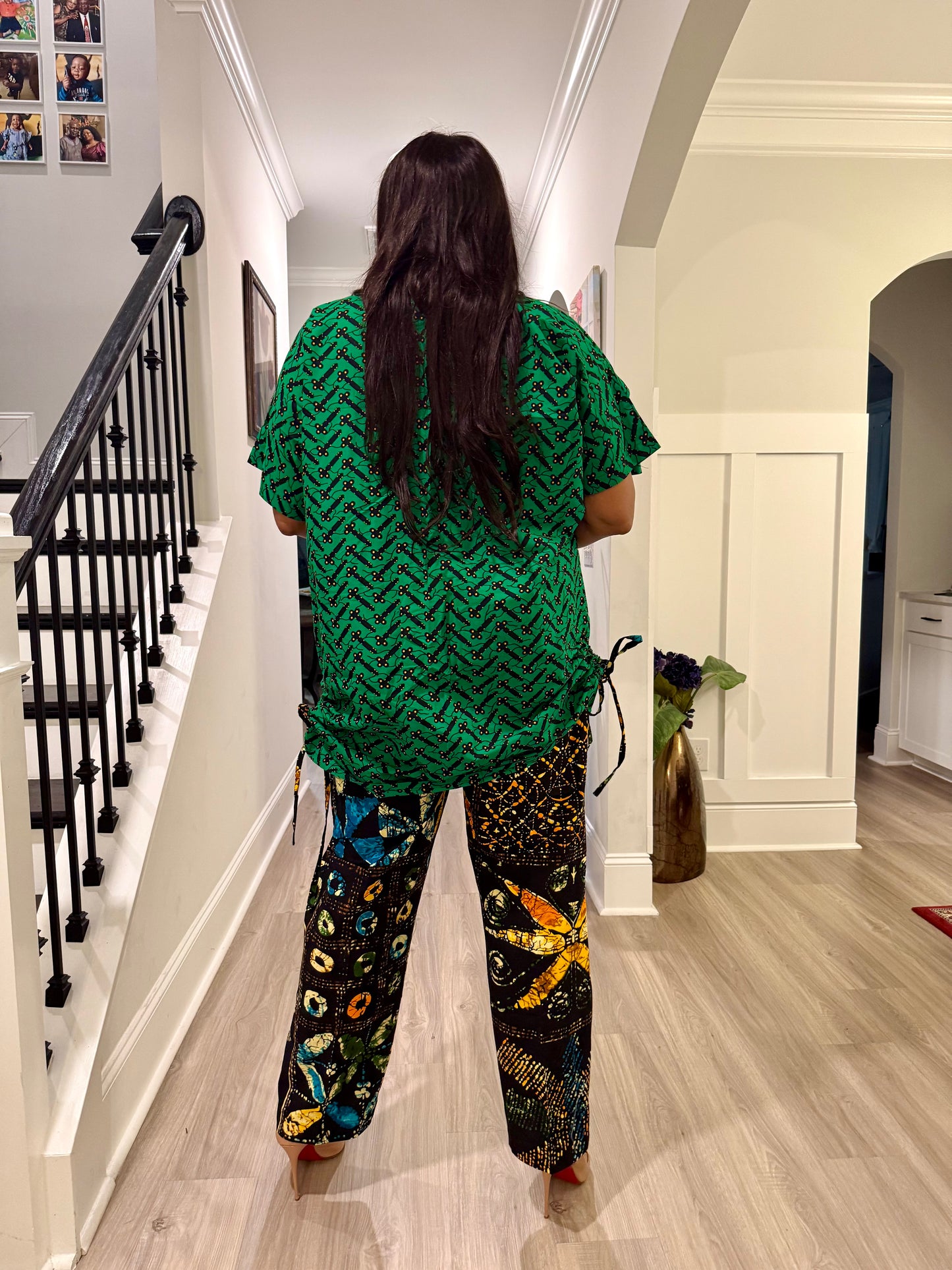 Modern African Ankara Wax Print Afro Calantha Tie side kimono 2p Women Pant Set