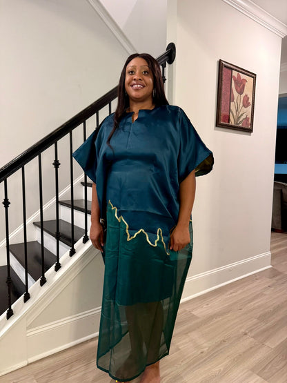 Modern Luxury 2 tone European Organza/Damask Brocade Bubu/Boubou Maxi Dress with inner wear