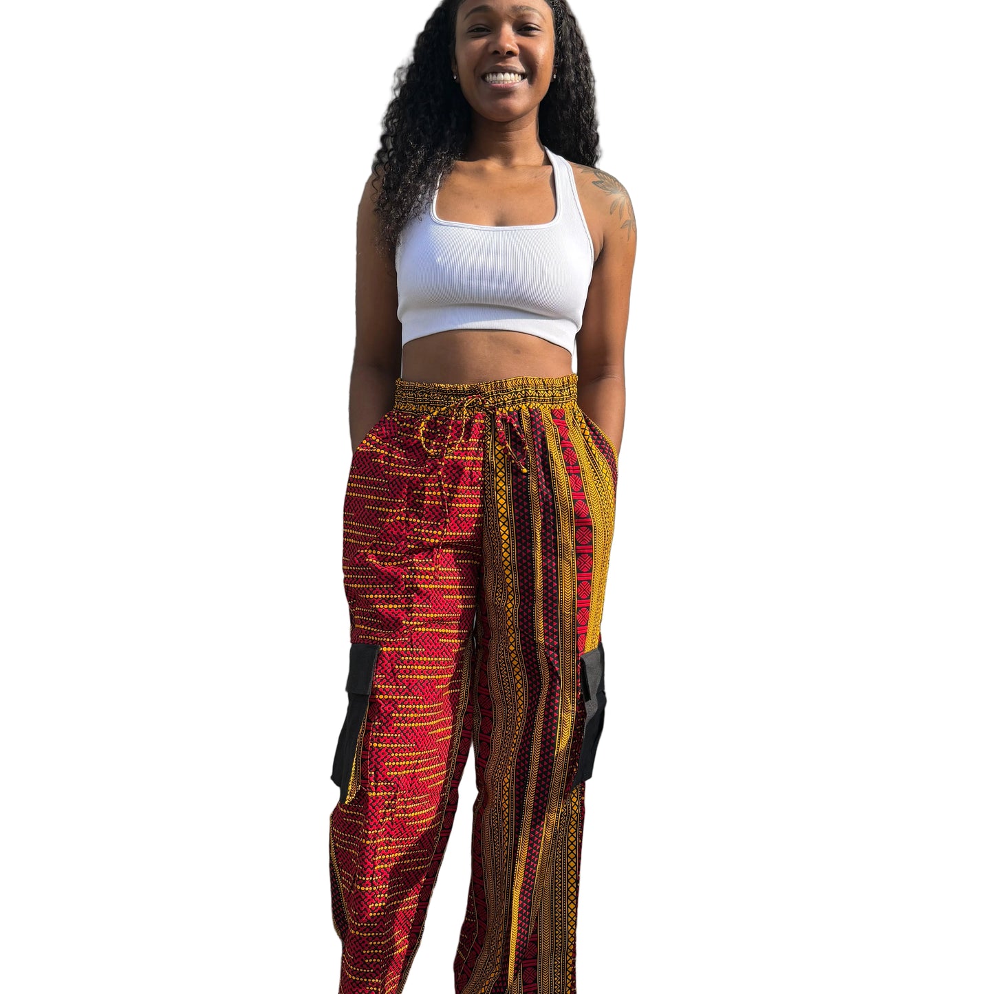 African Ankara Wax Print Double Pattern Cargo/Palazzo Pants/Bottom