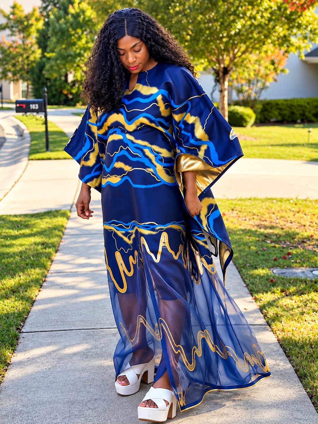 Modern Organza Damask Brocade Maxi Boubou Dress