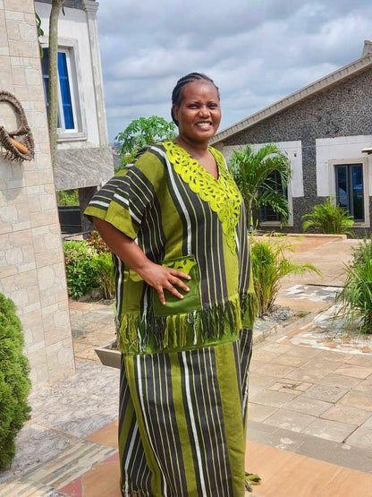 Special Green African Traditional Woven Aso-Oke/Kente Dress