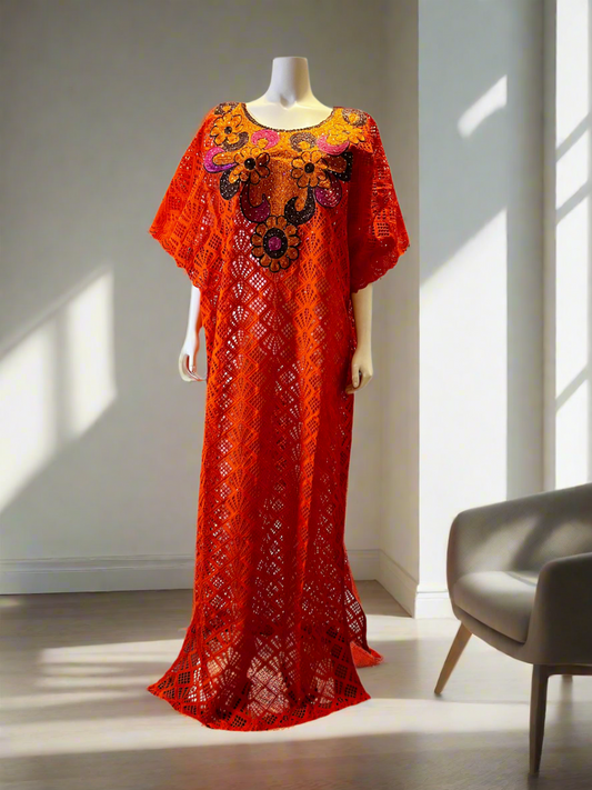 African Luxury Afro Embroidered Lace Boubou Dress