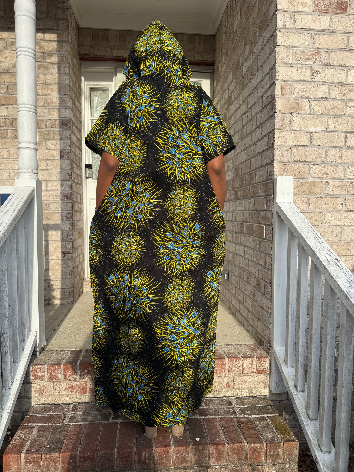 Modern African Ankara Wax Print Hooded Dress with Glittery stones