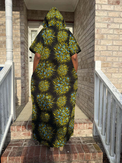Modern African Ankara Wax Print Hooded Dress with Glittery stones