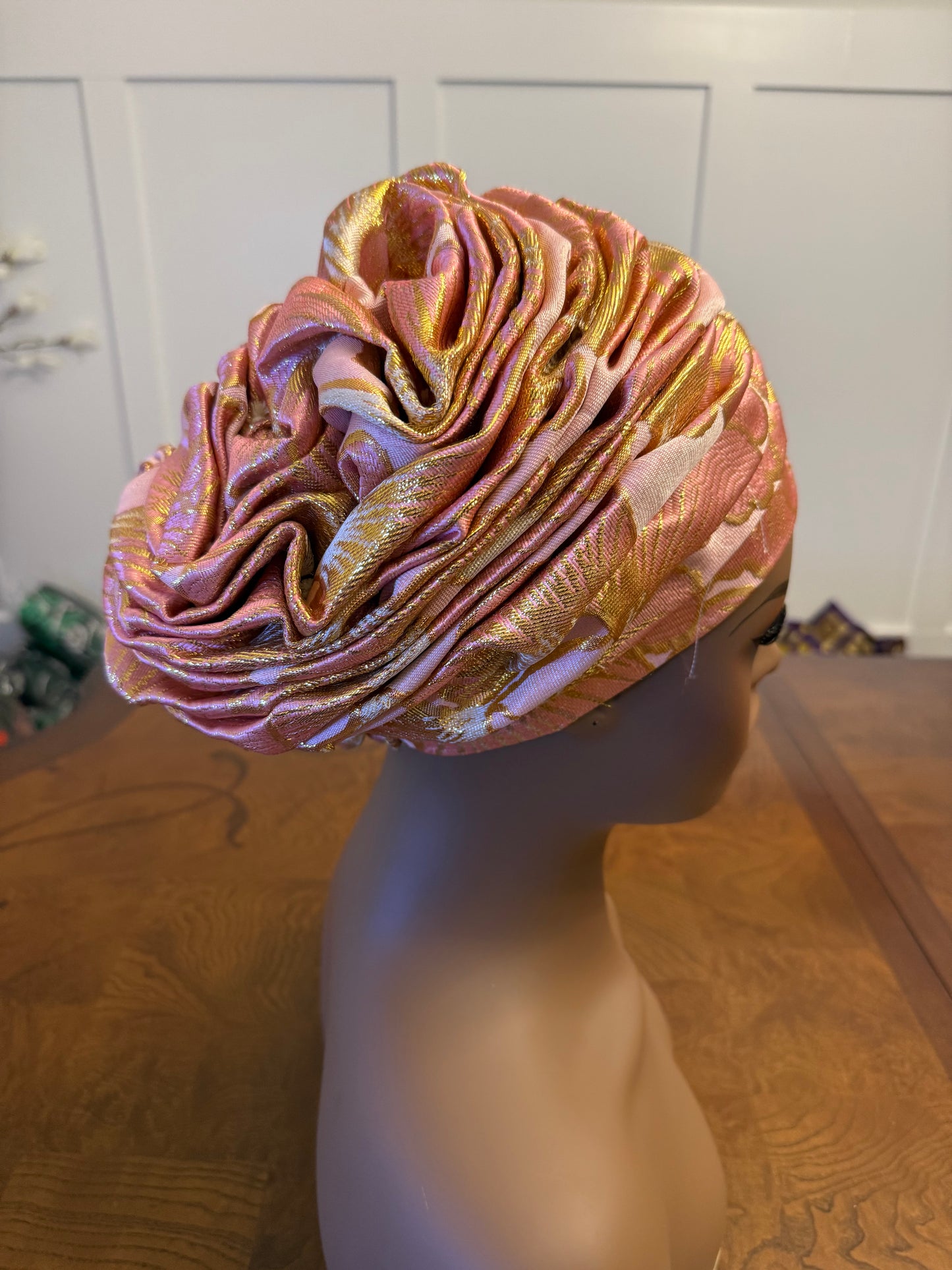 African Damask Flower Shaped Turban /Dastar/Hijab/Chador/Tigno/ headscarf/wrap/Hat