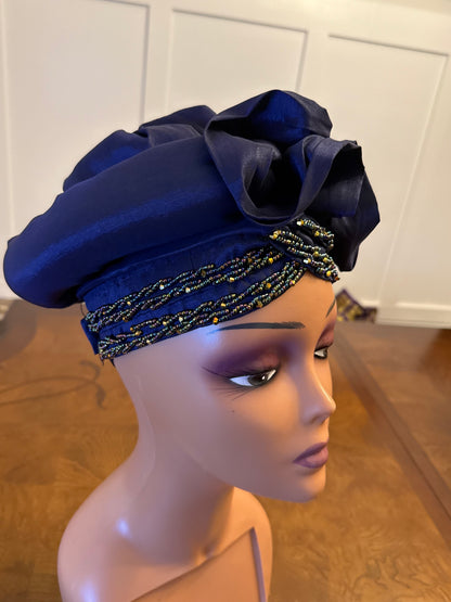African Double Patterned Beaded Afro Adufe Turban/Hat/Cap