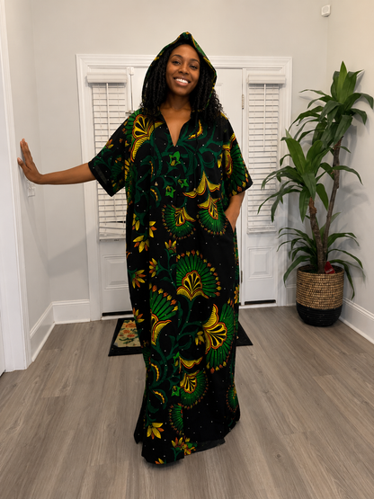 Modern African Ankara Wax Print Hoodie Dress with Glittery stone Embellishments