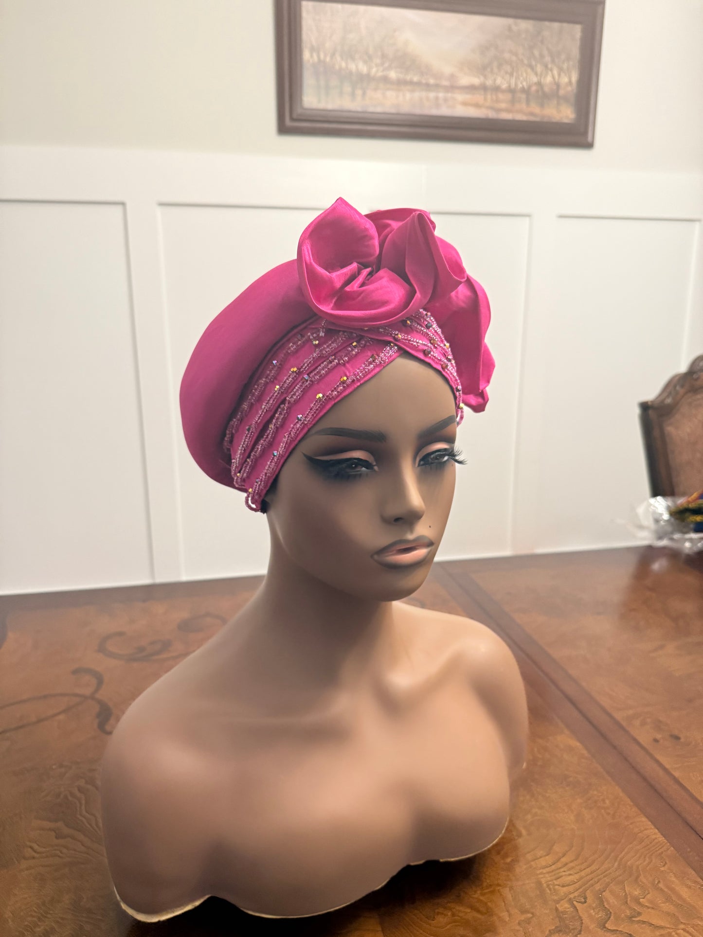 African Double Patterned Beaded Afro Adufe Turban/Hat/Cap