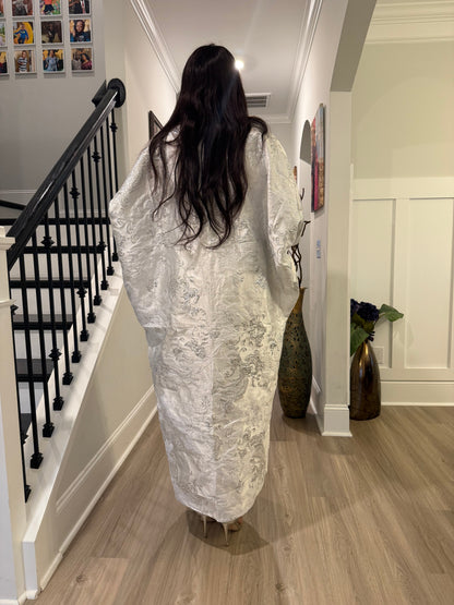 High Quality Luxury White African Damask Brocade Bubu/Boubou Maxi Dress Buga Style