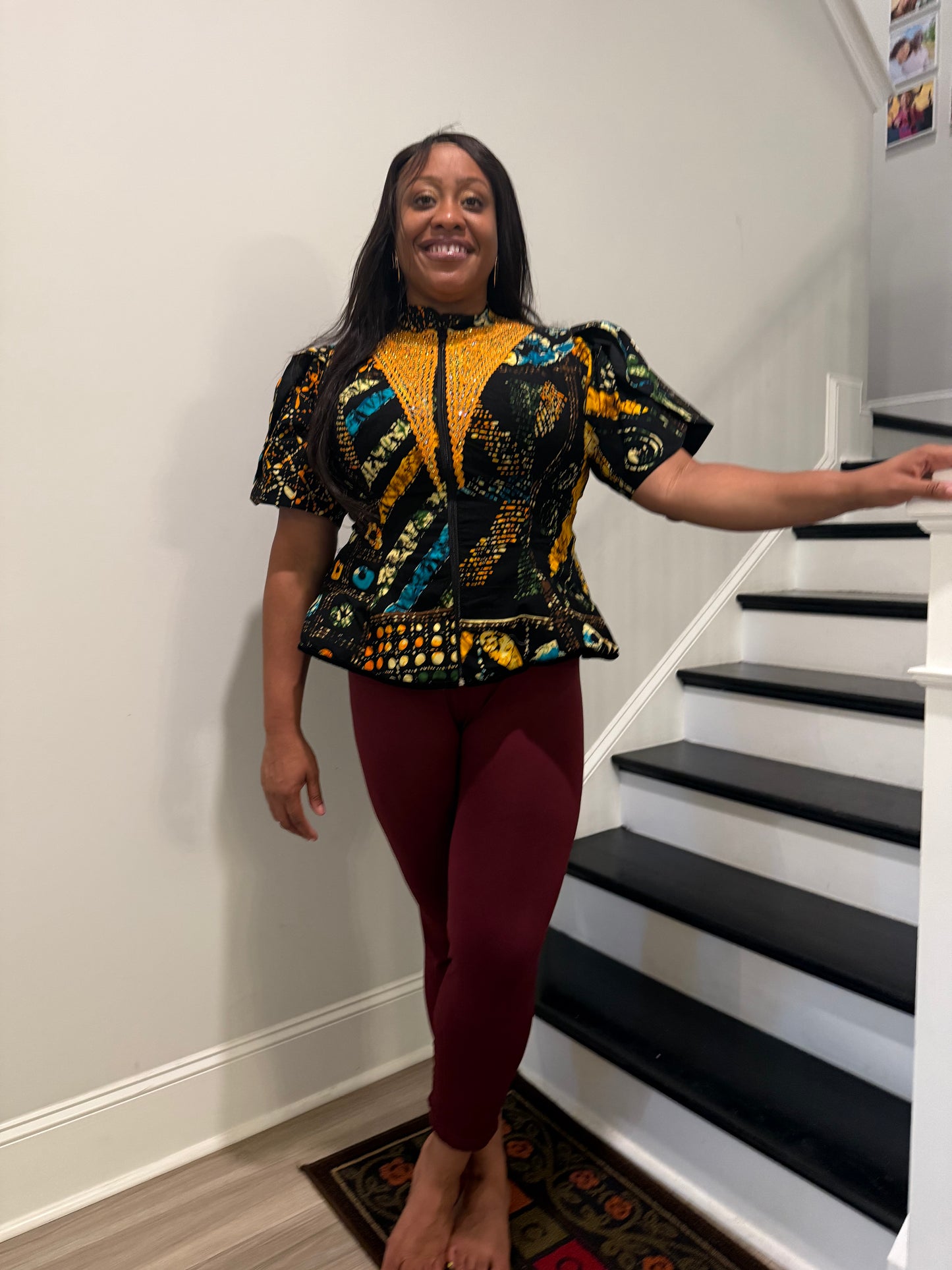 Uniquely Designed African Prints Ankara Stonned with Trimmings Afro Lesedi Fitted Tops/Blouse