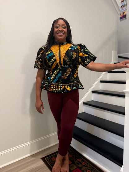 Uniquely Designed African Prints Ankara Stonned with Trimmings Afro Lesedi Fitted Tops/Blouse