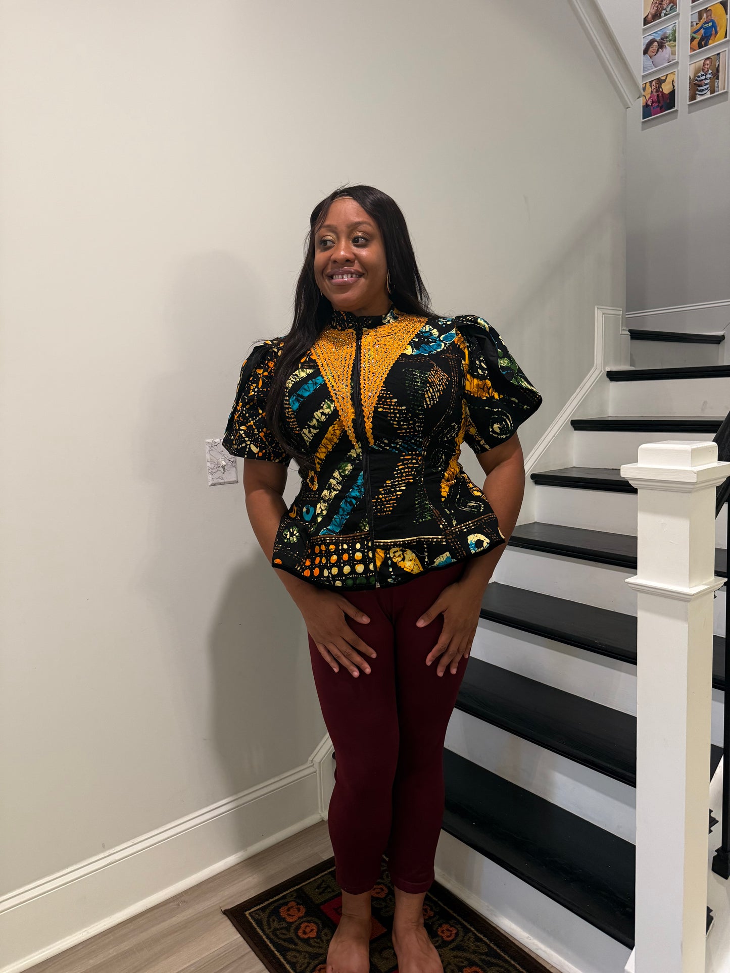 Uniquely Designed African Prints Ankara Stonned with Trimmings Afro Lesedi Fitted Tops/Blouse