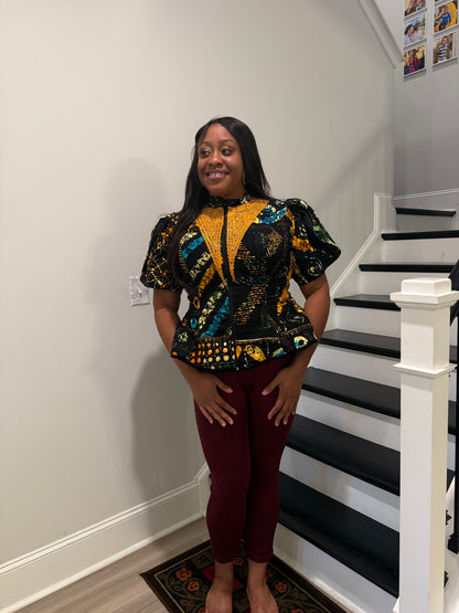 Uniquely Designed African Prints Ankara Stonned with Trimmings Afro Lesedi Fitted Tops/Blouse