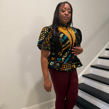 Uniquely Designed African Prints Ankara Stonned with Trimmings Afro Lesedi Fitted Tops/Blouse