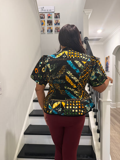 Uniquely Designed African Prints Ankara Stonned with Trimmings Afro Lesedi Fitted Tops/Blouse