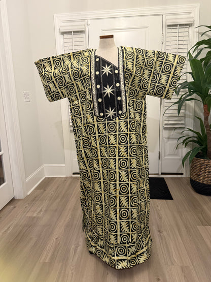 African Women Embroidered Brocade Batik/Adire Print Kaftan/Bubu