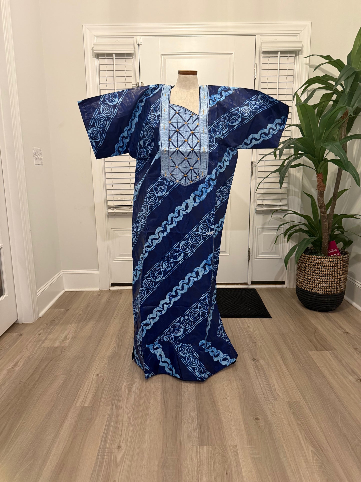 African Women Embroidered Brocade Batik/Adire Print Kaftan/Bubu