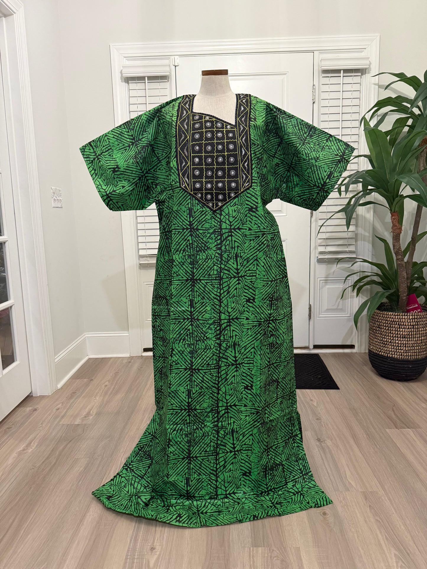 African Women Embroidered Brocade Batik/Adire Print Kaftan/Bubu