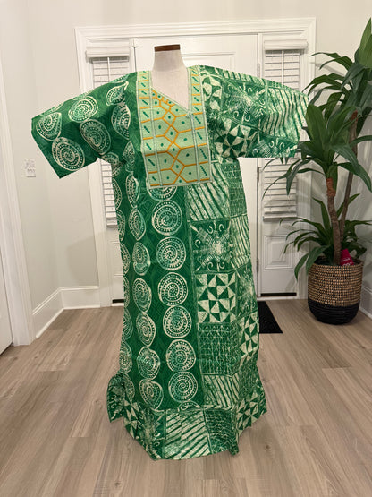 African Women Embroidered Brocade Batik/Adire Print Kaftan/Bubu