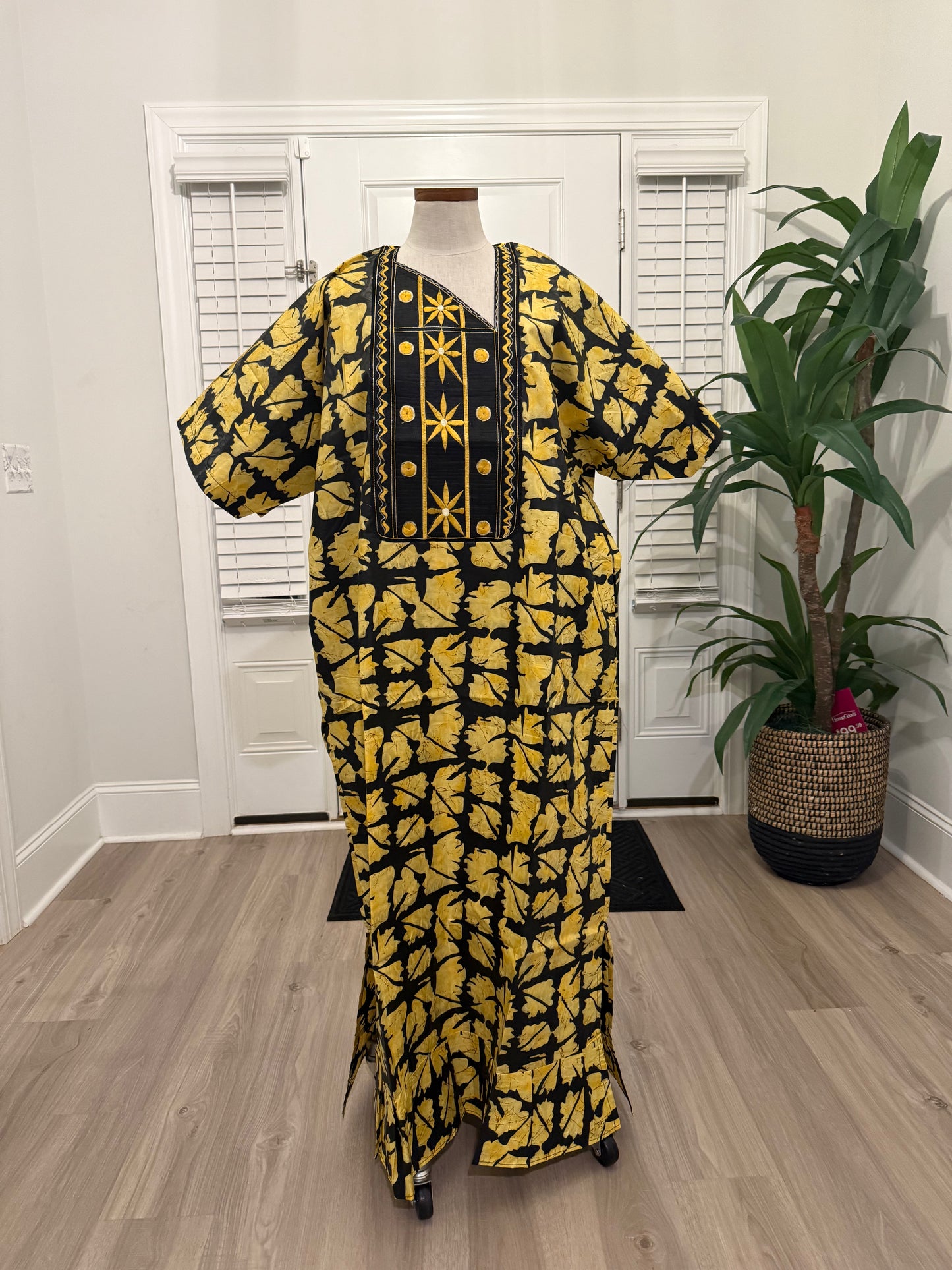 African Women Embroidered Brocade Batik/Adire Print Kaftan/Bubu
