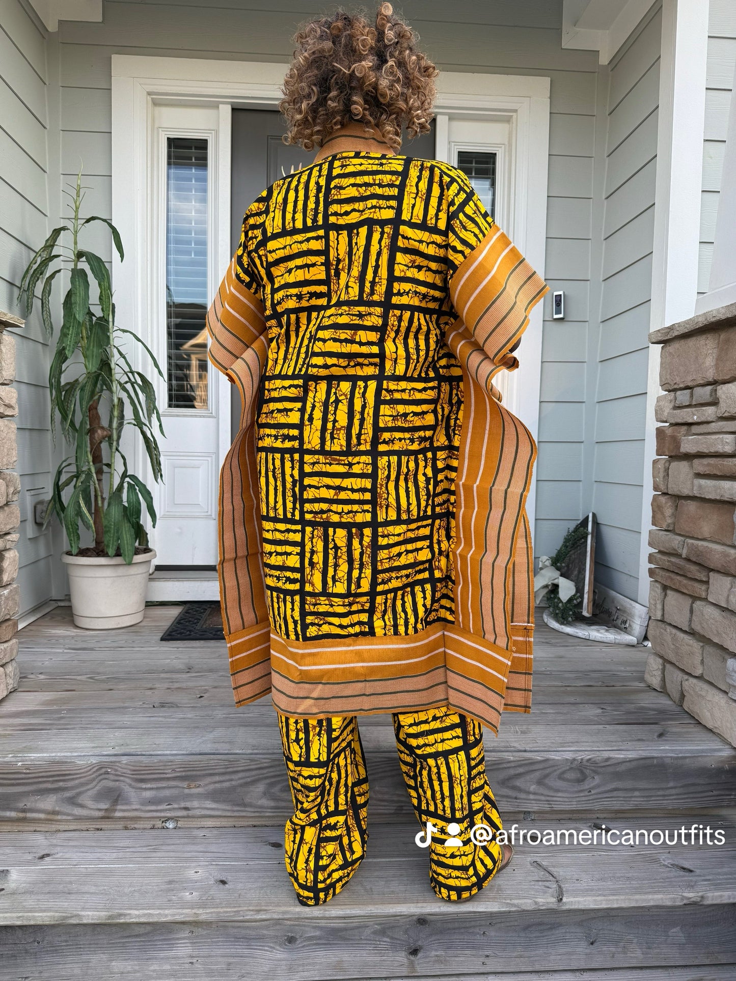 Modern Style African Print Ankara Aso-Oke/Kente Kimono 2p Pant Set