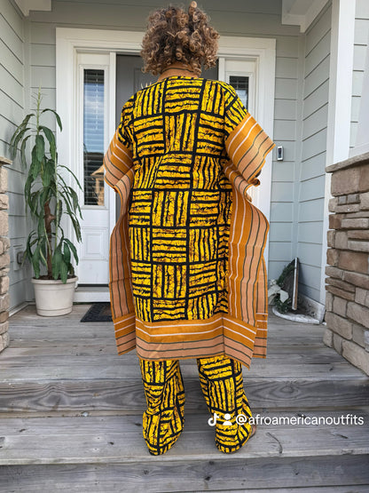 Modern Style African Print Ankara Aso-Oke/Kente Kimono 2p Pant Set