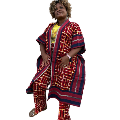 Modern Style African Print Ankara Aso-Oke/Kente Kimono 2p Pant Set