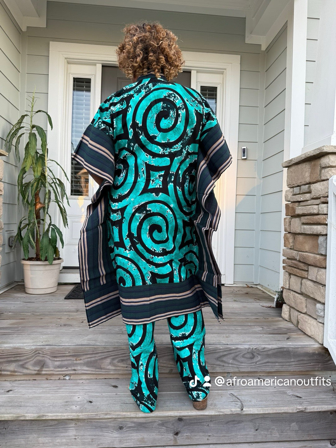 Modern Style African Print Ankara Aso-Oke/Kente Kimono 2p Pant Set