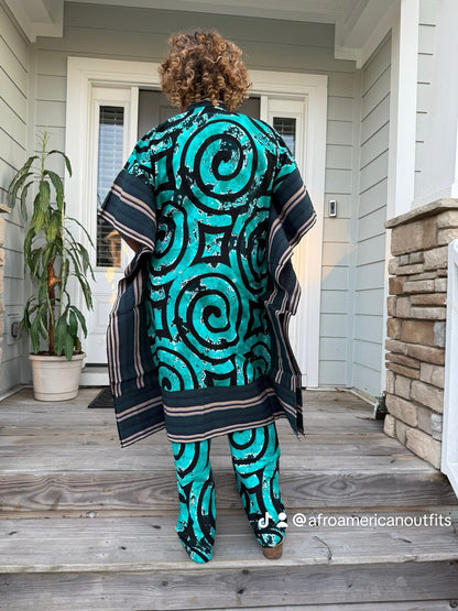 Modern Style African Print Ankara Aso-Oke/Kente Kimono 2p Pant Set