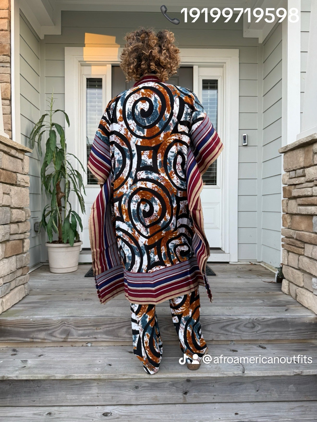 Modern Style African Print Ankara Aso-Oke/Kente Kimono 2p Pant Set