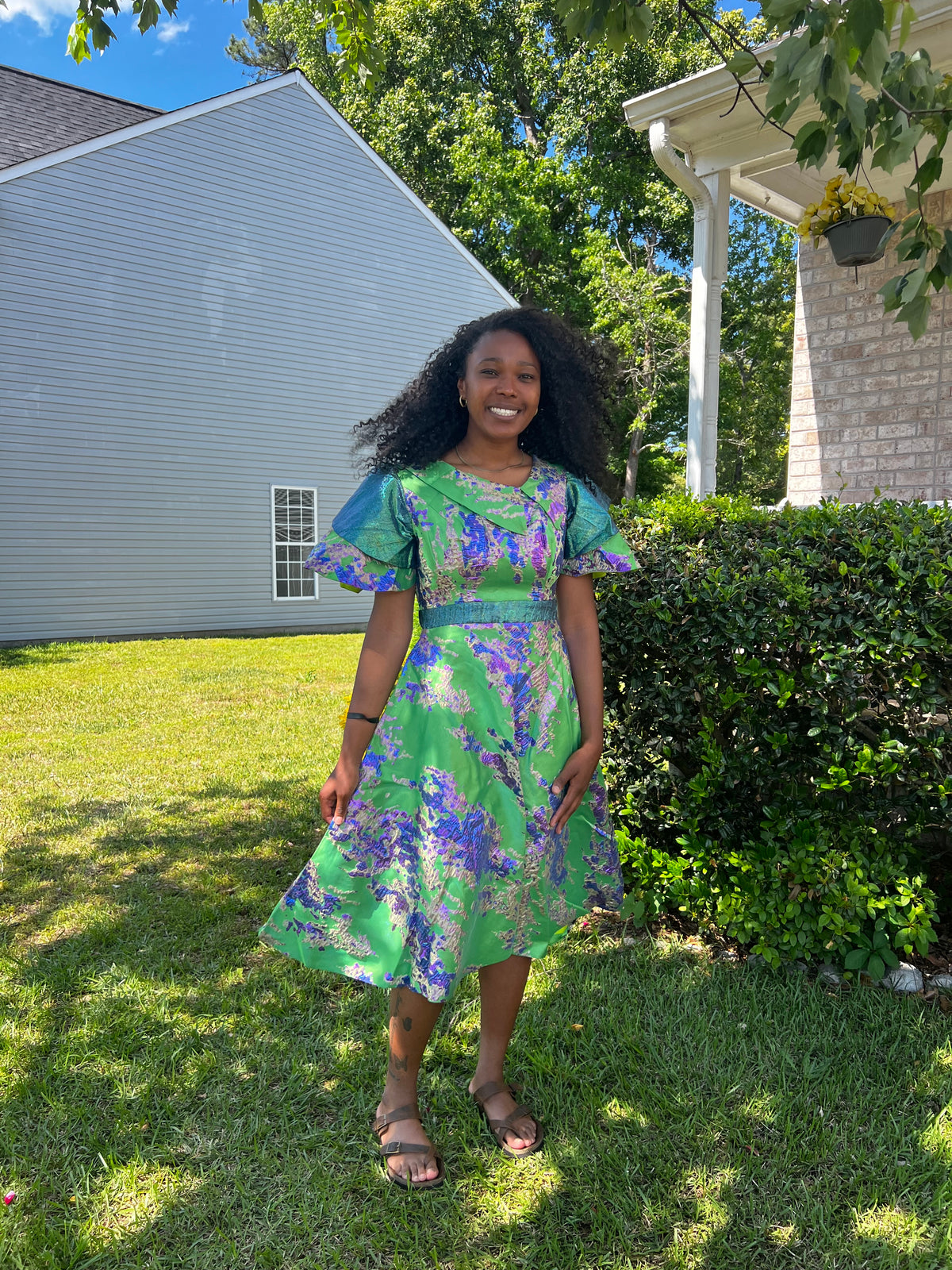 African Unique Luxury Damask Brocade Flare Dress