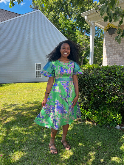 African Unique Luxury Damask Brocade Flare Dress