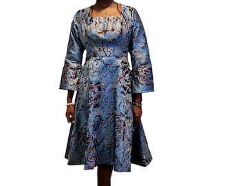 Elegant Damask Brocade Dress Afro American Outfits