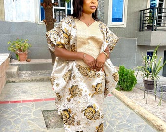 Luxury African Damask Brocade Bubu Maxi Dress