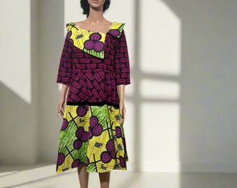 African Wax Print Ankara Formal Mixed Pattern Dress