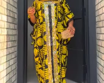 African Wax Print Hand Beaded Luxury Boubou Dress Afro American Outfits