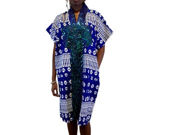 African Ankara Hand Beaded Short Maxi Bubu/Dress
