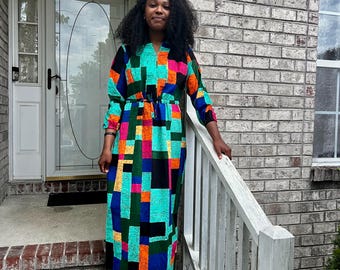 African Wax Print Ankara Tie Waist Sisi Eko Dress Afro American Outfits