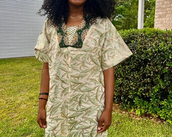 African Hand Beaded/Embroidered Afro Kayla Damask Brocade Kaftan Dress