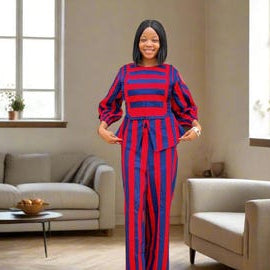 African Print Ankara  Wax Stripped Design 2p Pant Set