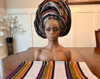 Auto Gele & Ipele 2p Set: Traditional Aso-Oke Bridal Headwear Afro American Outfits