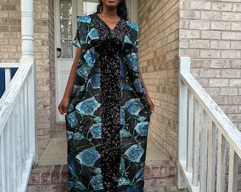 African Unique Rich Aunty Black Damask Brocade Boubou/Maxi Dress Afro American Outfits