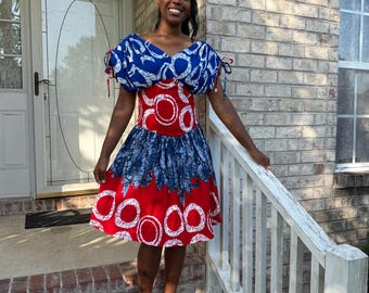 African  Ankara  Wax Print Batic Patterned Colorful  Dress