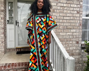 African Ankara Wax Print off Shoulder Afro  Abeke Bubu Maxi Dress Afro American Outfits