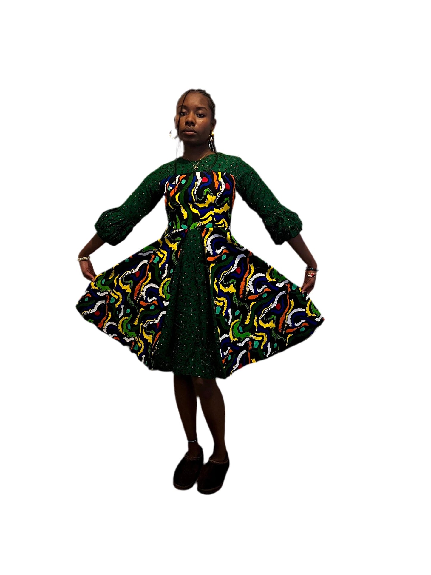African Wax Print Ankara Formal Mixed Pattern Dress