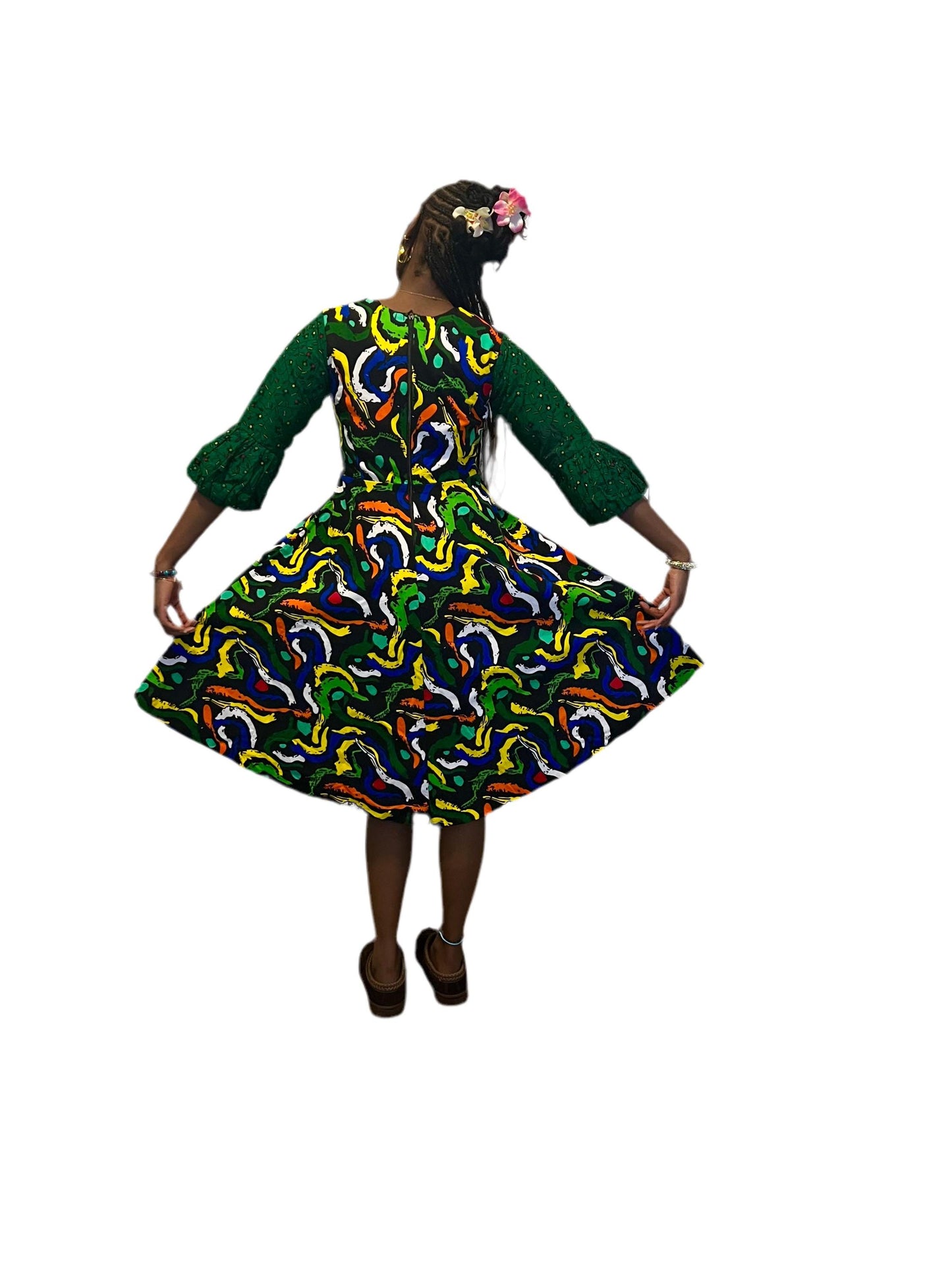 African Wax Print Ankara Formal Mixed Pattern Dress